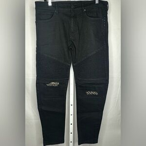 Zara Men's Black Slim Jeans with Leopard-Inset Rips